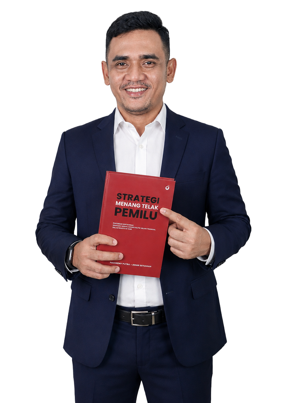 Fachremy Putra memegang buku Strategi Menang Telak Pemilu