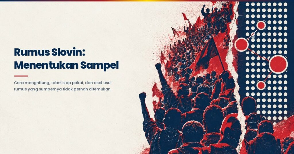 Ilustrasi rumus Slovin dan perbandingan jumlah sampel pada beberapa ukuran populasi.